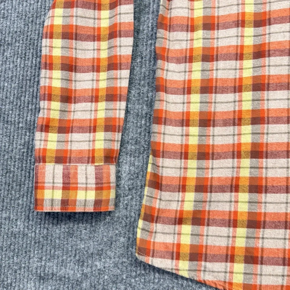 Stio Shirt Mens XL Orange Plaid Flannel Button Up Long Sleeve Outdoor Casual